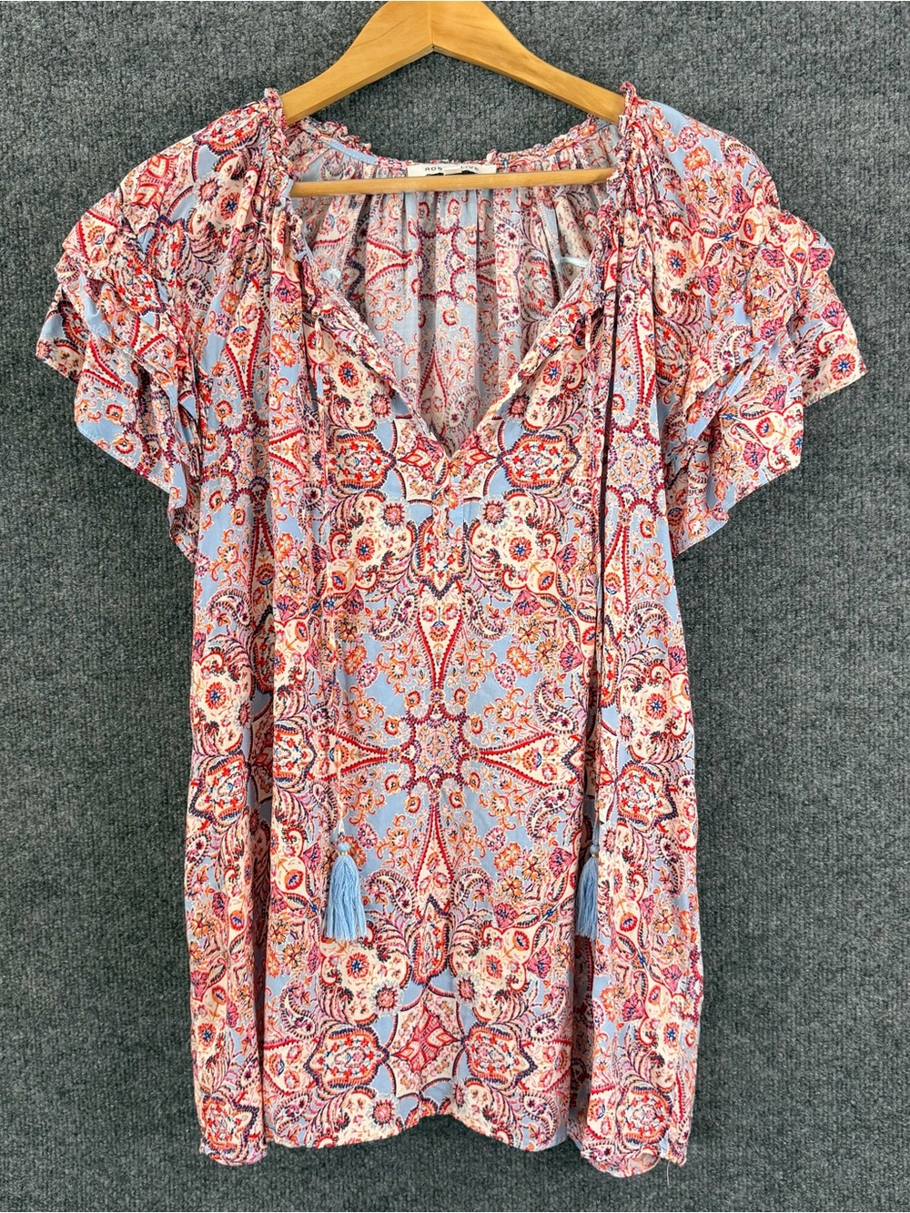 Rose & Olive Womens Floral Paisley Flutter Sleeve Top Size 2X Boho Casual